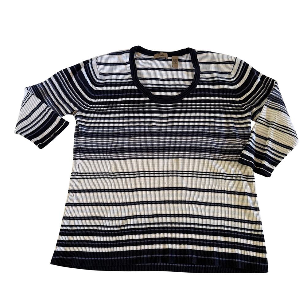 Y2K 2000s Blue Stripe Knit Top Plus Size 1X Stretch
